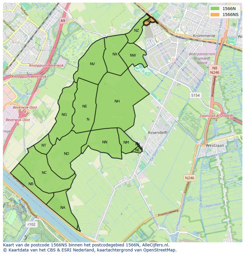 Afbeelding van het postcodegebied 1566 NS op de kaart.