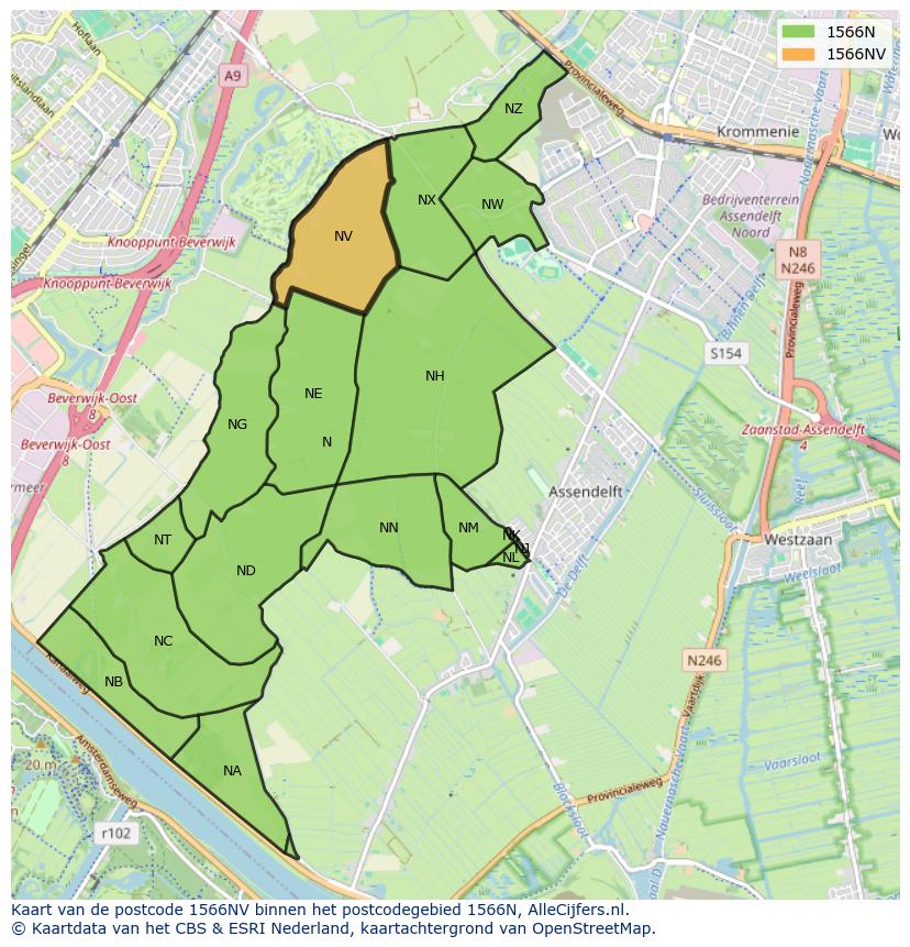 Afbeelding van het postcodegebied 1566 NV op de kaart.