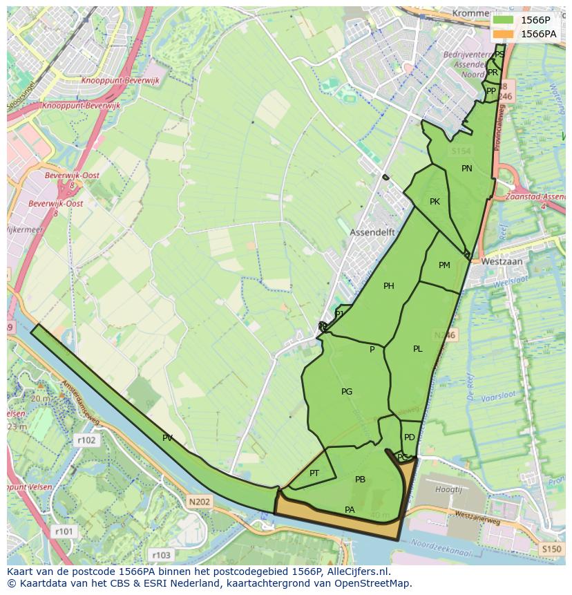 Afbeelding van het postcodegebied 1566 PA op de kaart.