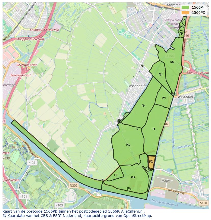Afbeelding van het postcodegebied 1566 PD op de kaart.