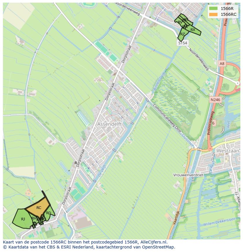 Afbeelding van het postcodegebied 1566 RC op de kaart.