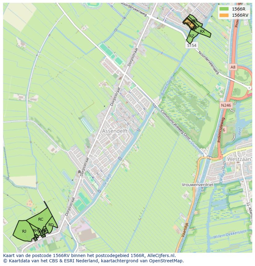 Afbeelding van het postcodegebied 1566 RV op de kaart.