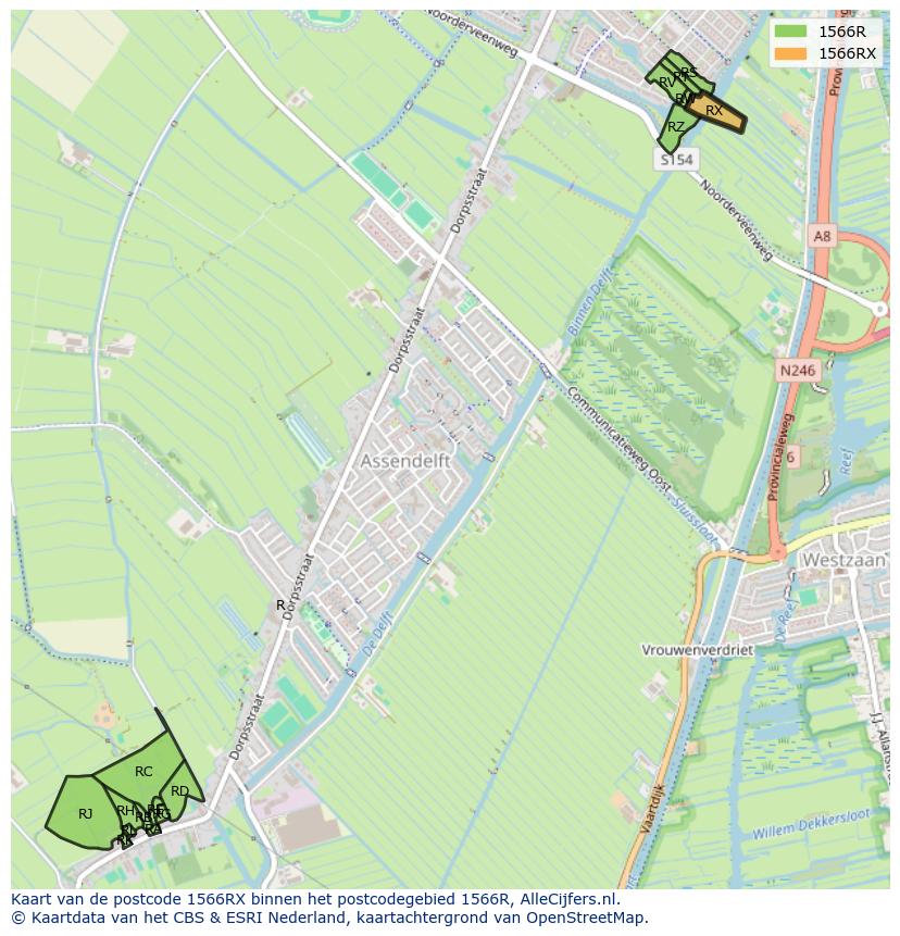 Afbeelding van het postcodegebied 1566 RX op de kaart.