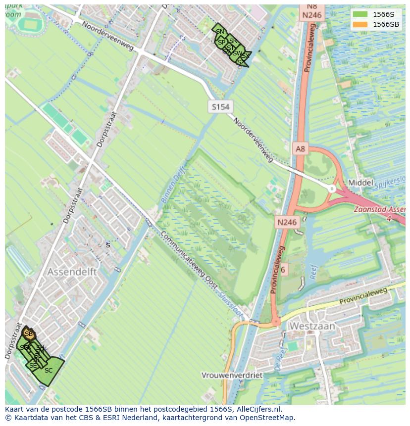 Afbeelding van het postcodegebied 1566 SB op de kaart.