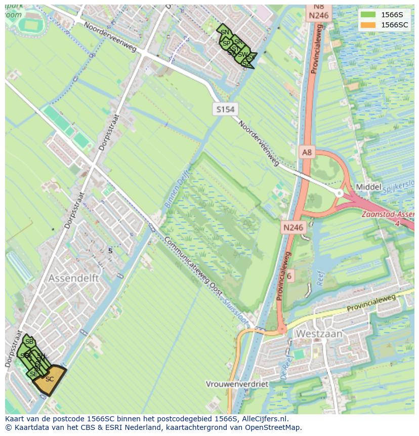 Afbeelding van het postcodegebied 1566 SC op de kaart.