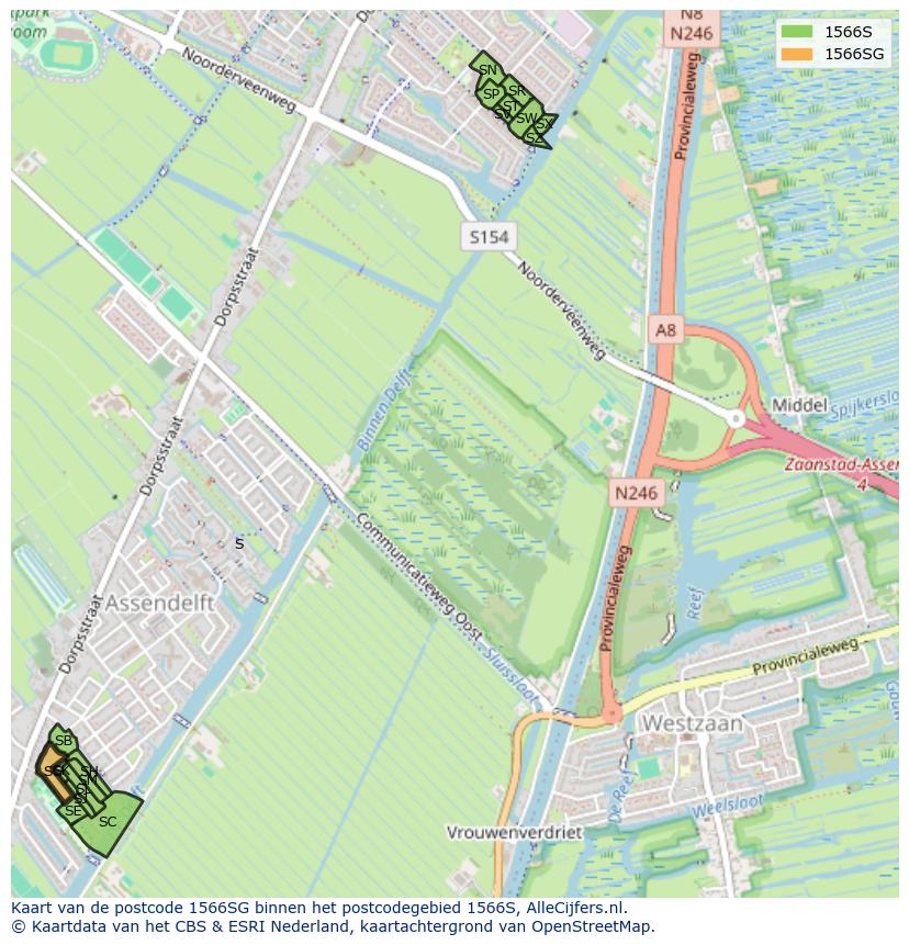 Afbeelding van het postcodegebied 1566 SG op de kaart.