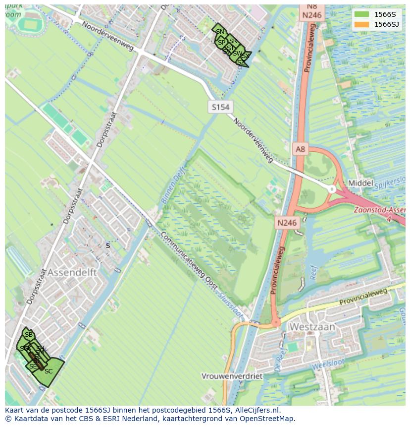 Afbeelding van het postcodegebied 1566 SJ op de kaart.