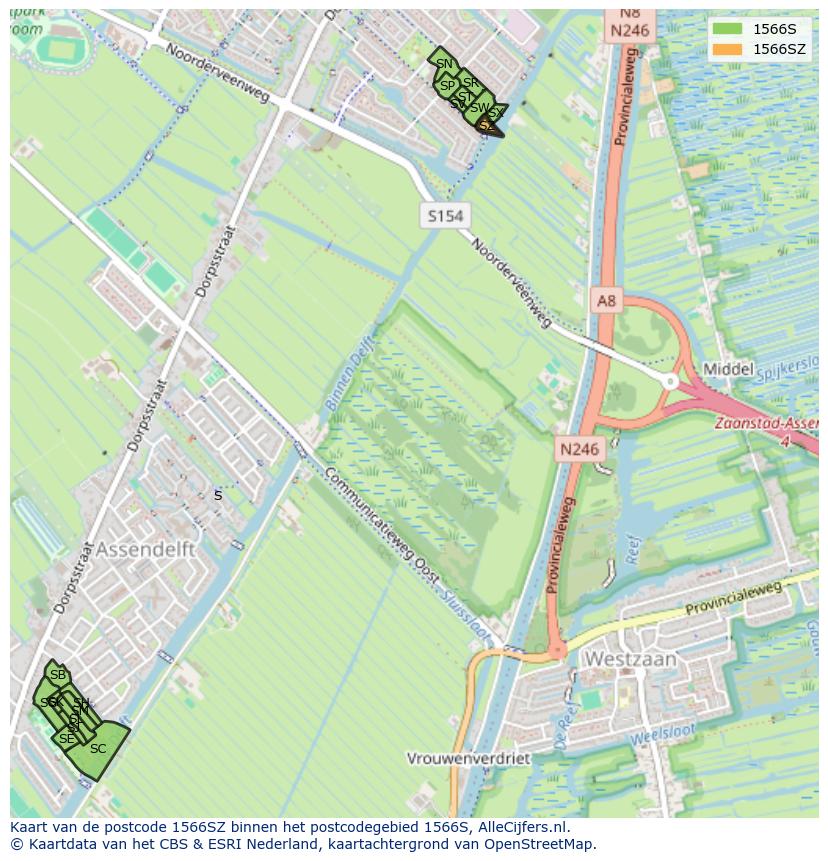Afbeelding van het postcodegebied 1566 SZ op de kaart.