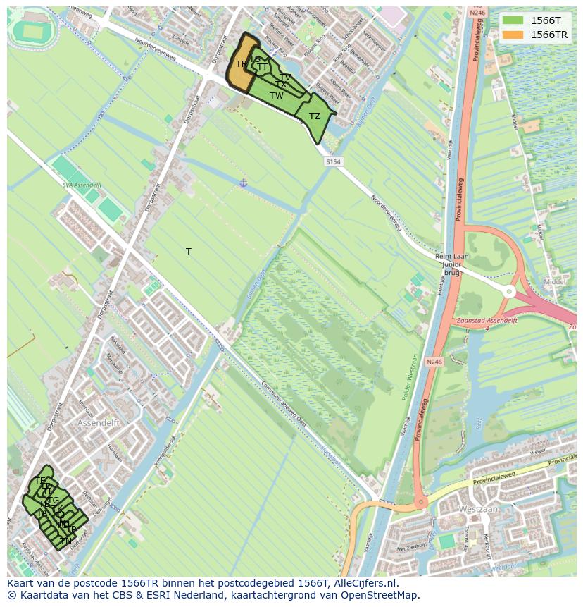 Afbeelding van het postcodegebied 1566 TR op de kaart.