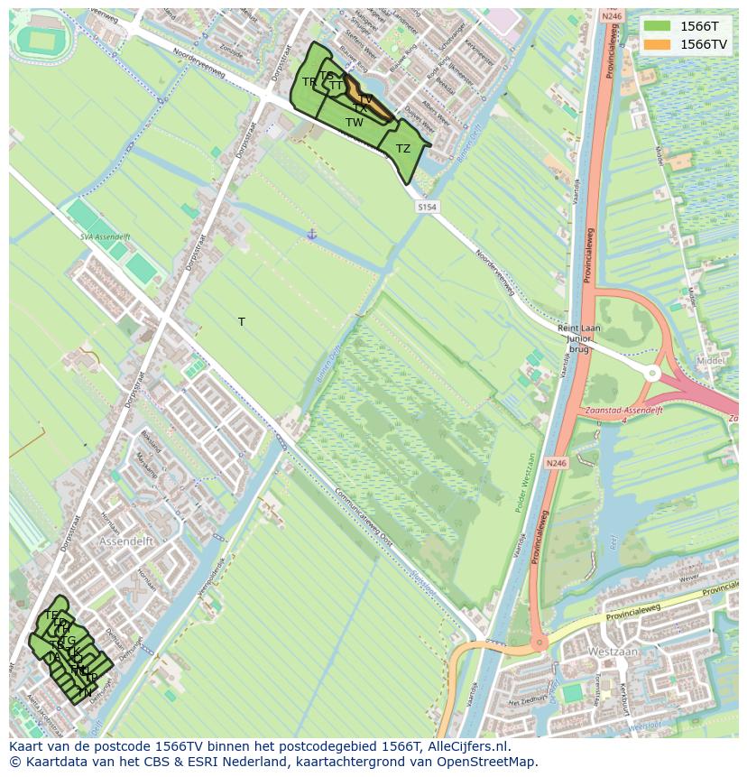 Afbeelding van het postcodegebied 1566 TV op de kaart.