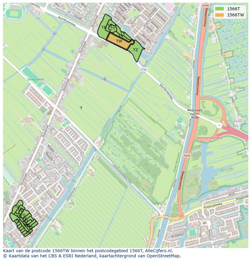 Afbeelding van het postcodegebied 1566 TW op de kaart.