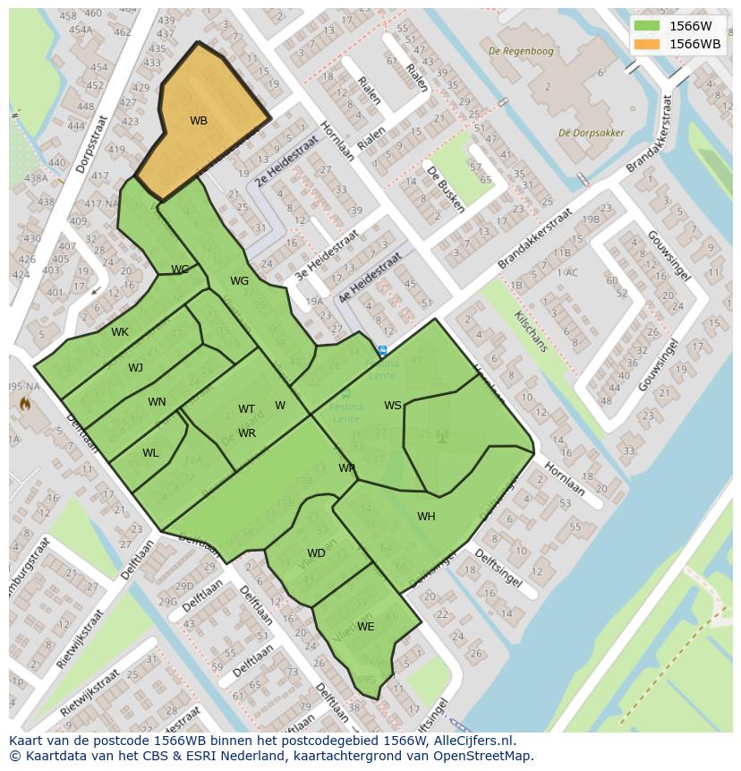 Afbeelding van het postcodegebied 1566 WB op de kaart.