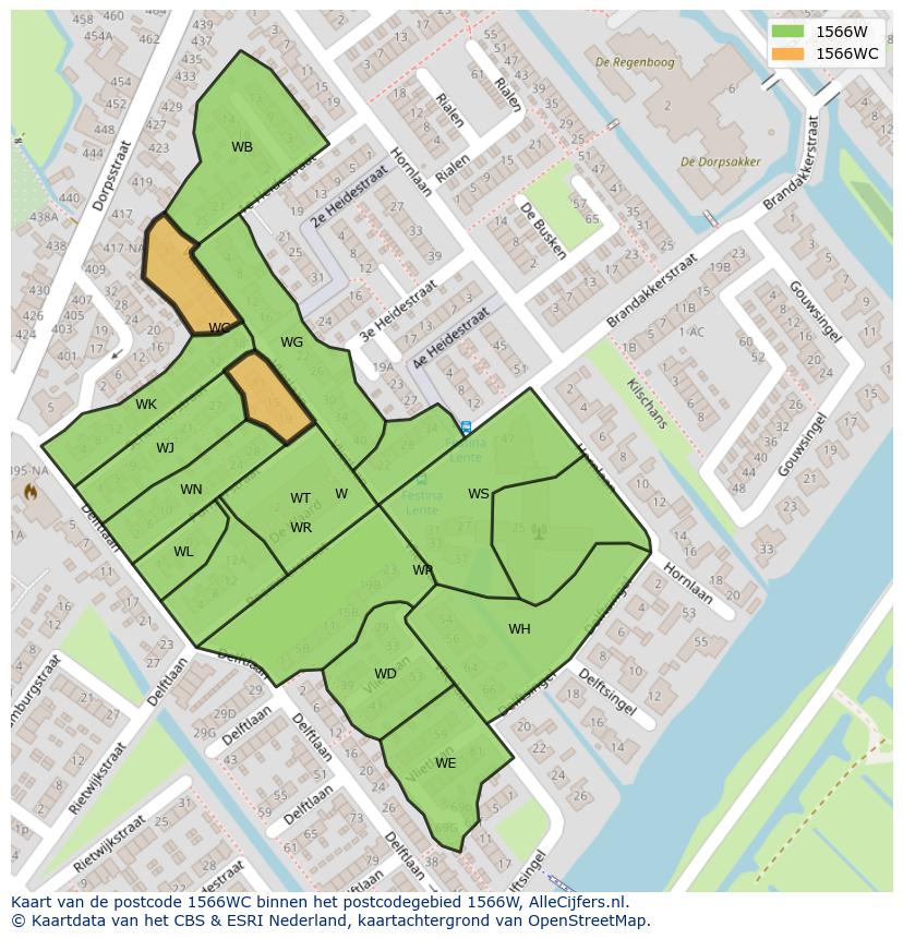Afbeelding van het postcodegebied 1566 WC op de kaart.