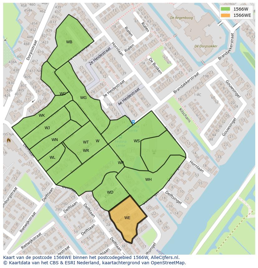 Afbeelding van het postcodegebied 1566 WE op de kaart.