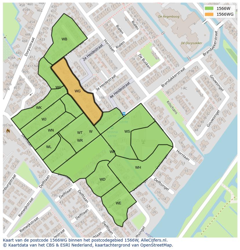 Afbeelding van het postcodegebied 1566 WG op de kaart.