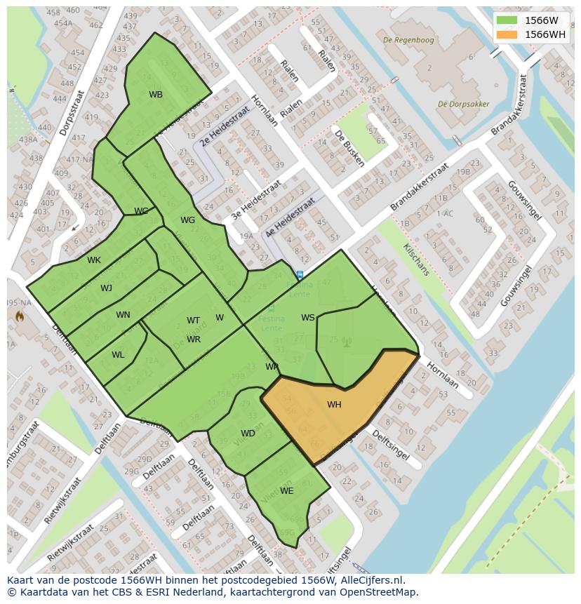 Afbeelding van het postcodegebied 1566 WH op de kaart.