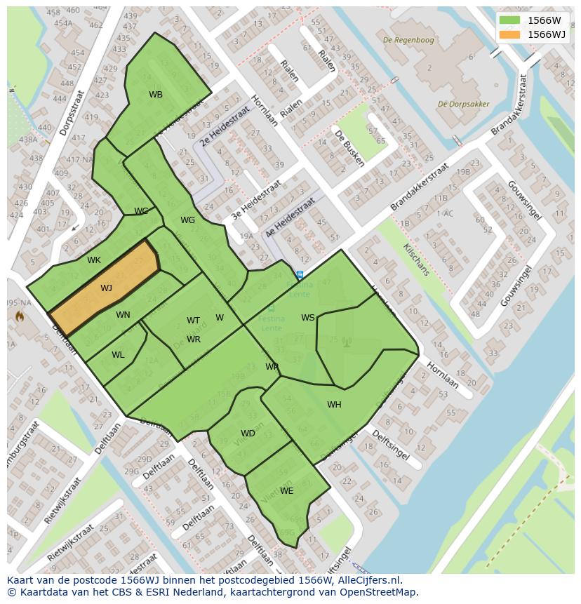 Afbeelding van het postcodegebied 1566 WJ op de kaart.