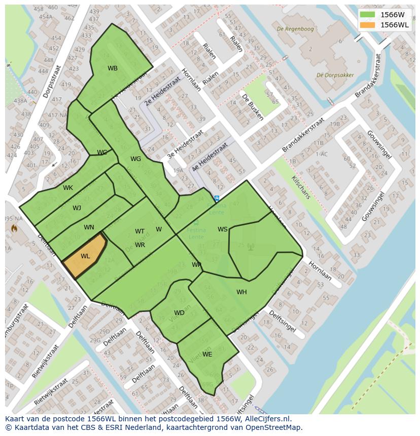 Afbeelding van het postcodegebied 1566 WL op de kaart.