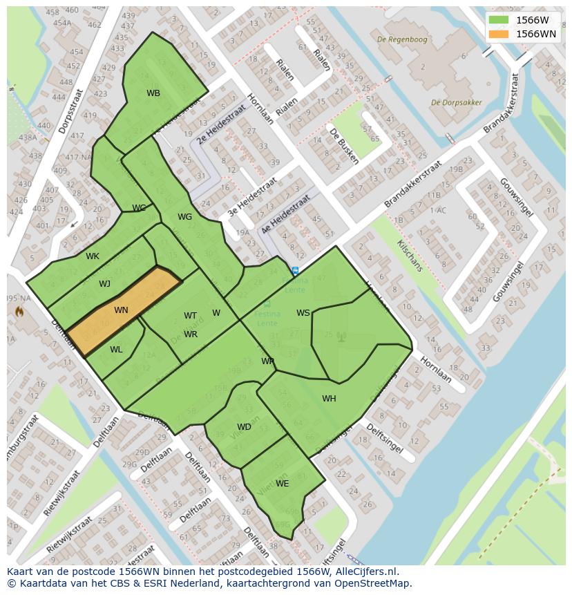 Afbeelding van het postcodegebied 1566 WN op de kaart.