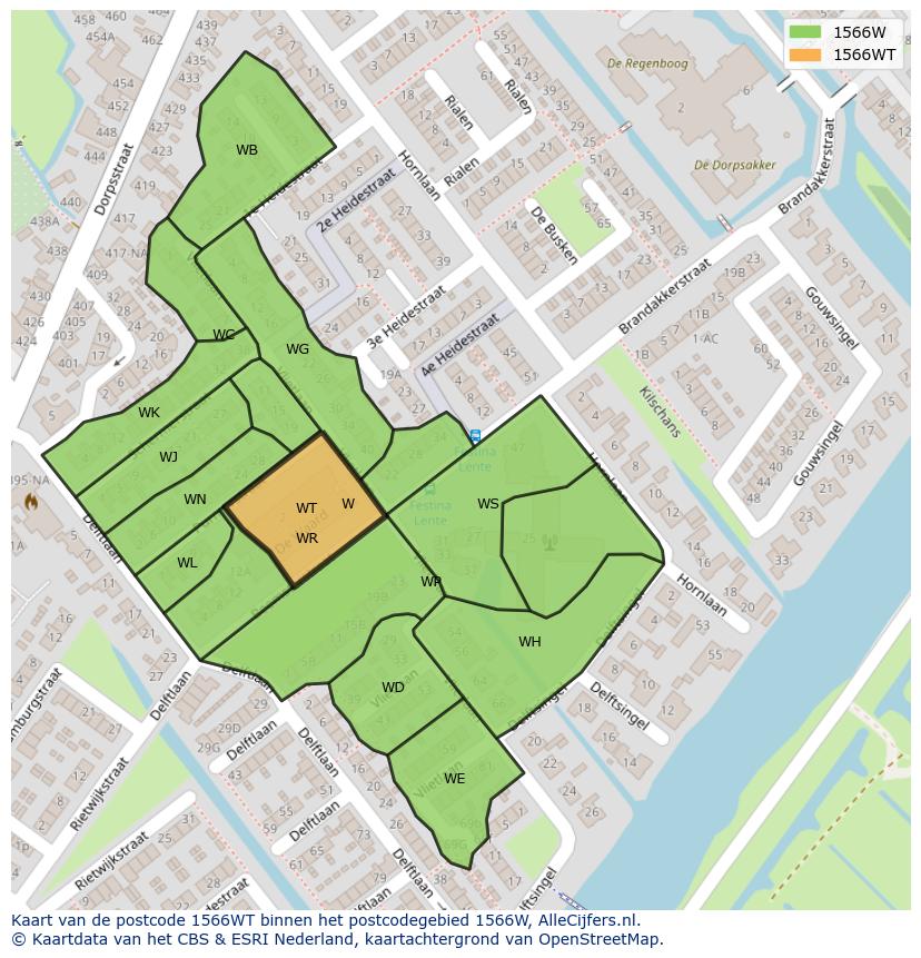 Afbeelding van het postcodegebied 1566 WT op de kaart.