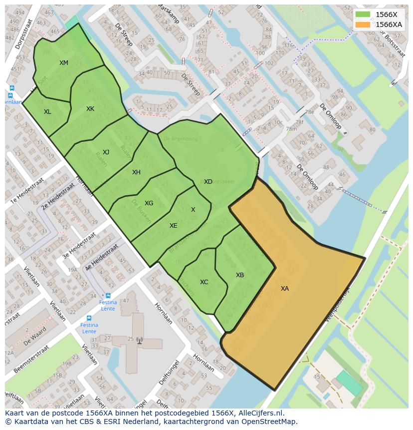 Afbeelding van het postcodegebied 1566 XA op de kaart.