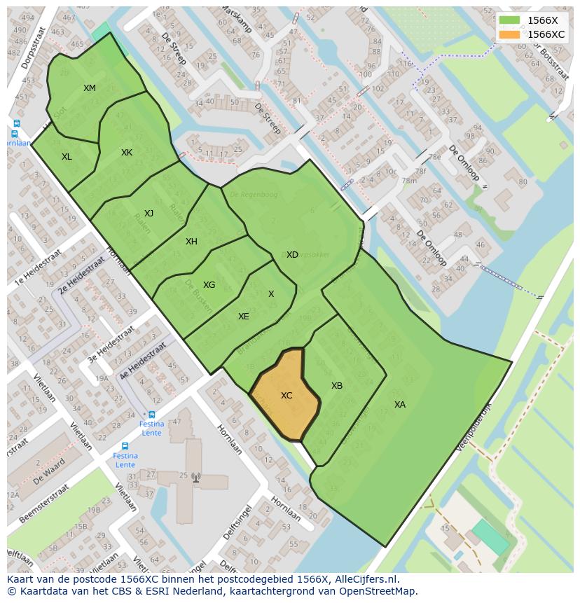 Afbeelding van het postcodegebied 1566 XC op de kaart.