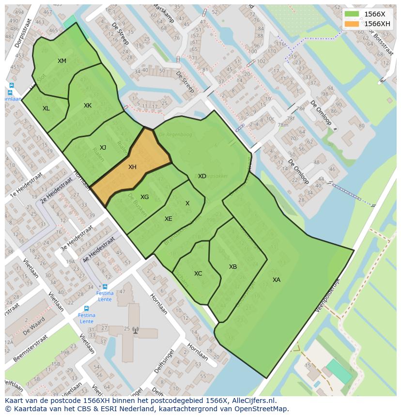 Afbeelding van het postcodegebied 1566 XH op de kaart.