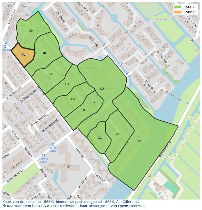 Afbeelding van het postcodegebied 1566 XL op de kaart.