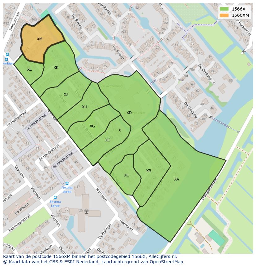 Afbeelding van het postcodegebied 1566 XM op de kaart.