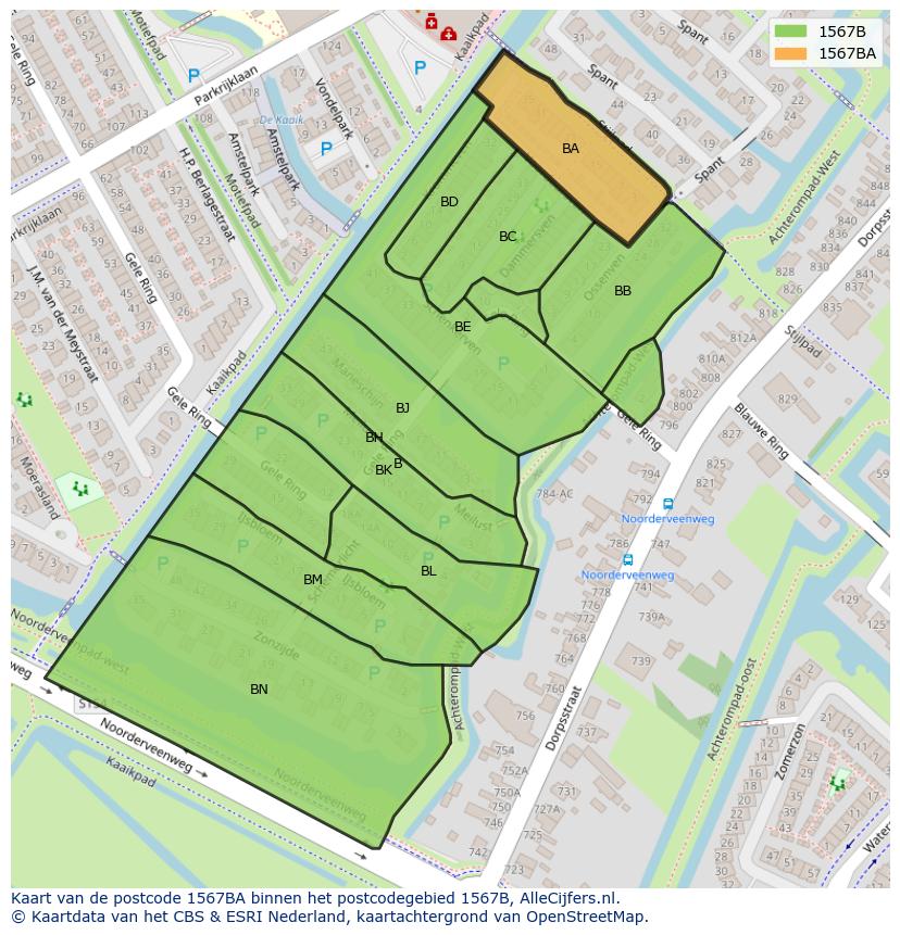 Afbeelding van het postcodegebied 1567 BA op de kaart.