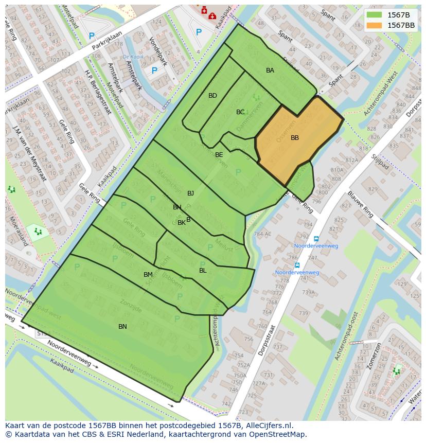 Afbeelding van het postcodegebied 1567 BB op de kaart.