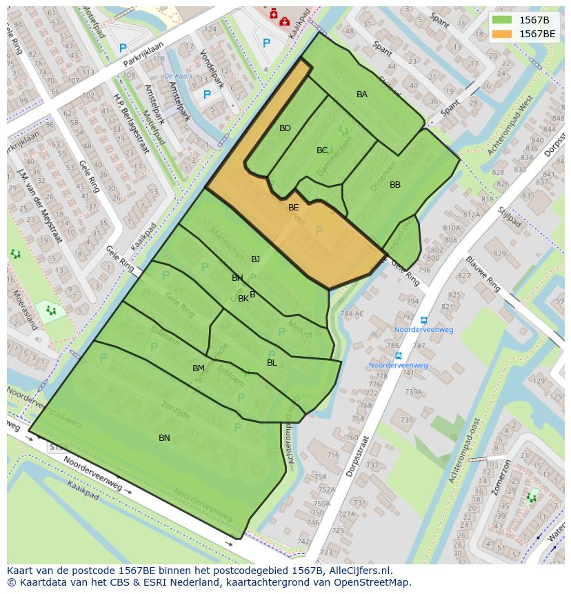 Afbeelding van het postcodegebied 1567 BE op de kaart.