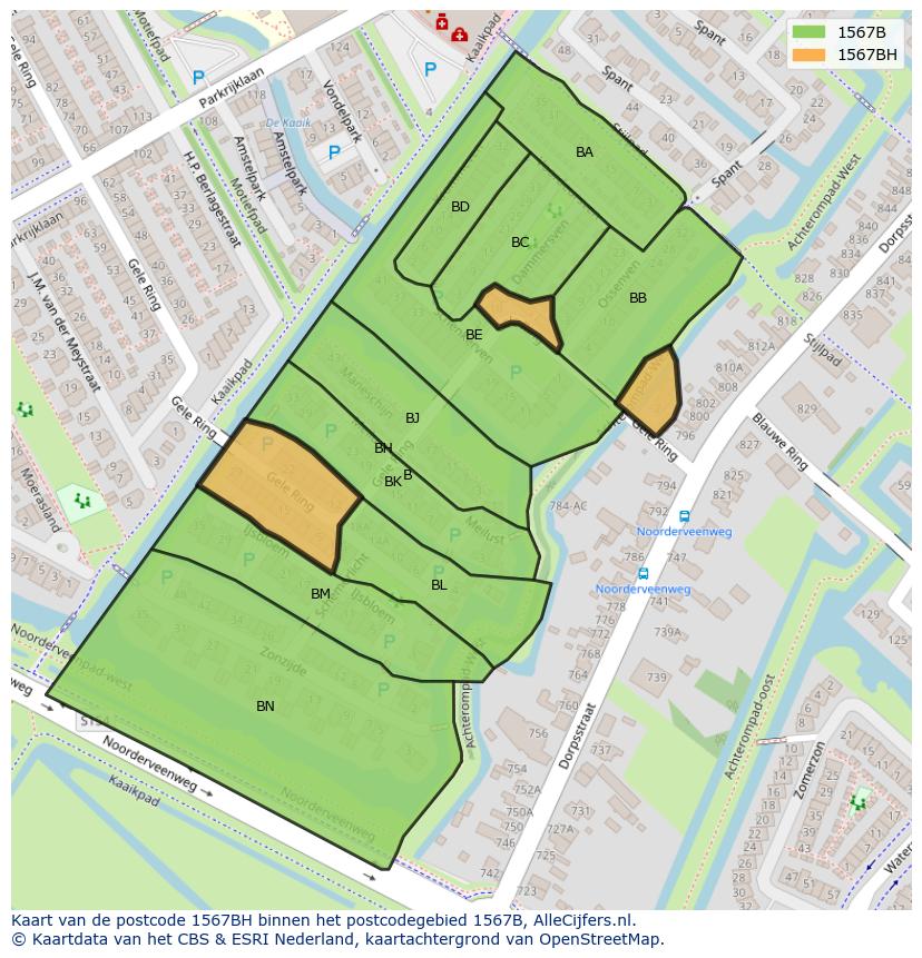 Afbeelding van het postcodegebied 1567 BH op de kaart.
