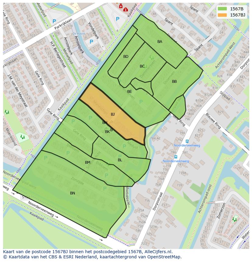 Afbeelding van het postcodegebied 1567 BJ op de kaart.