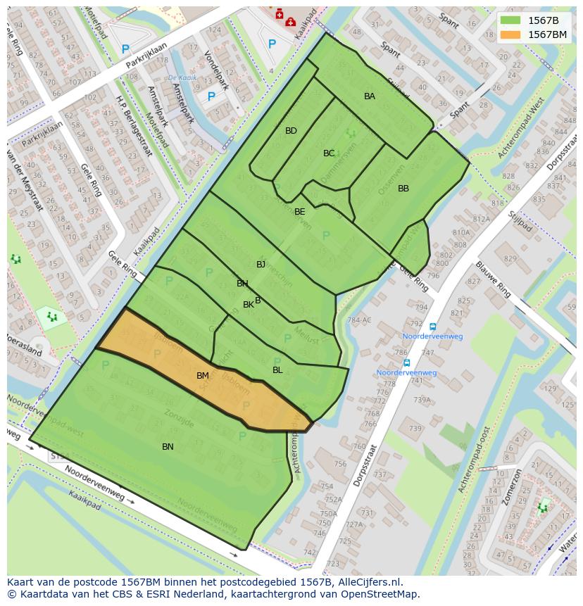 Afbeelding van het postcodegebied 1567 BM op de kaart.