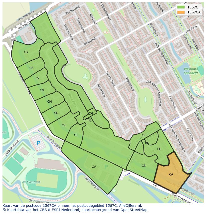 Afbeelding van het postcodegebied 1567 CA op de kaart.