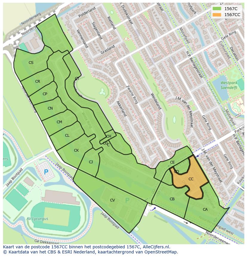 Afbeelding van het postcodegebied 1567 CC op de kaart.