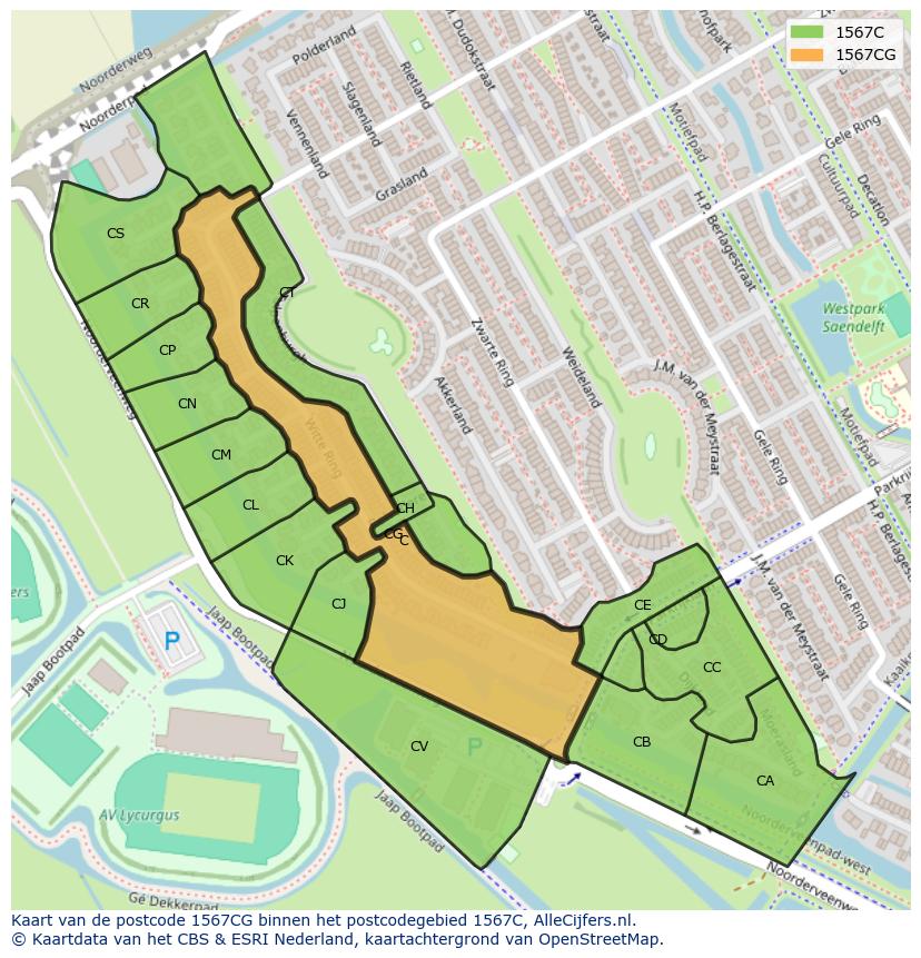 Afbeelding van het postcodegebied 1567 CG op de kaart.