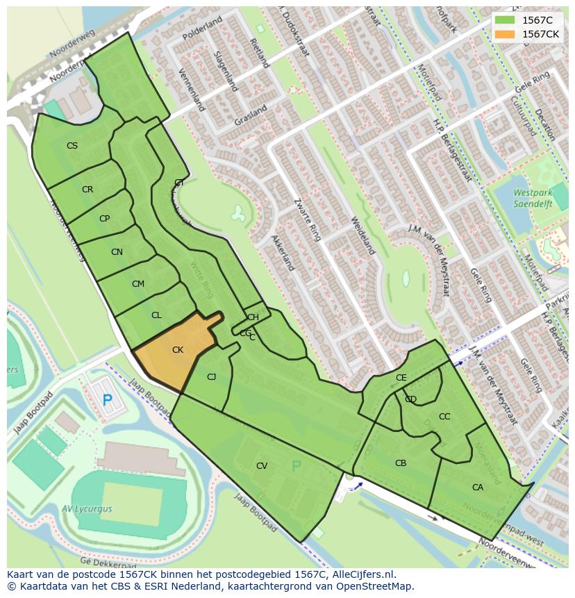 Afbeelding van het postcodegebied 1567 CK op de kaart.