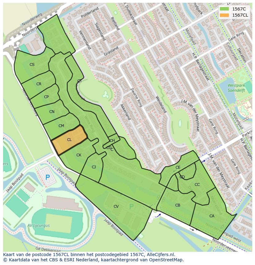 Afbeelding van het postcodegebied 1567 CL op de kaart.