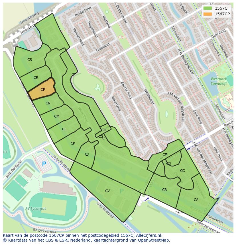 Afbeelding van het postcodegebied 1567 CP op de kaart.