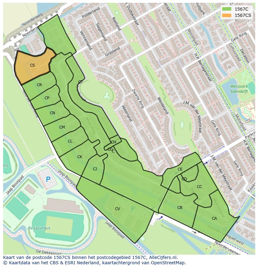 Afbeelding van het postcodegebied 1567 CS op de kaart.