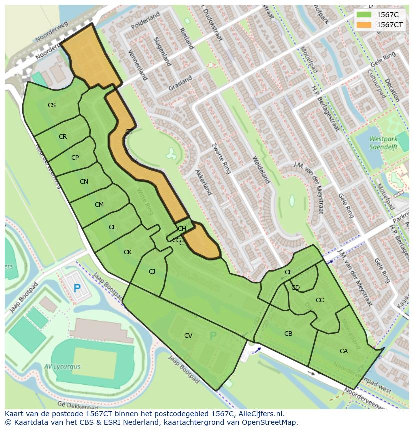 Afbeelding van het postcodegebied 1567 CT op de kaart.