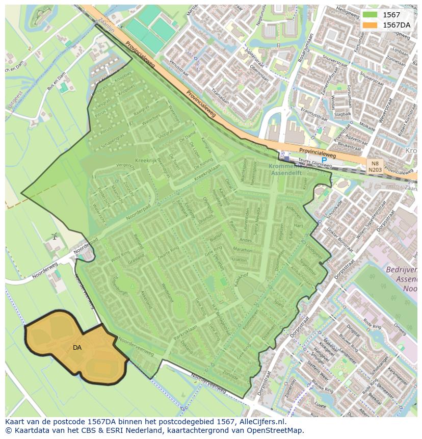 Afbeelding van het postcodegebied 1567 DA op de kaart.