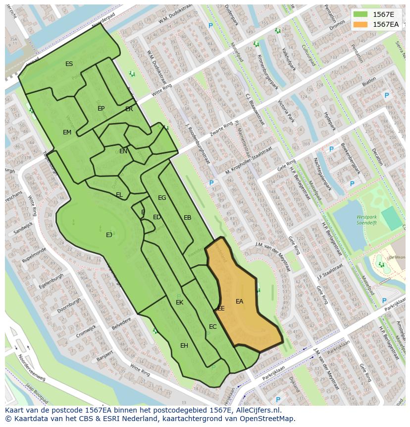 Afbeelding van het postcodegebied 1567 EA op de kaart.