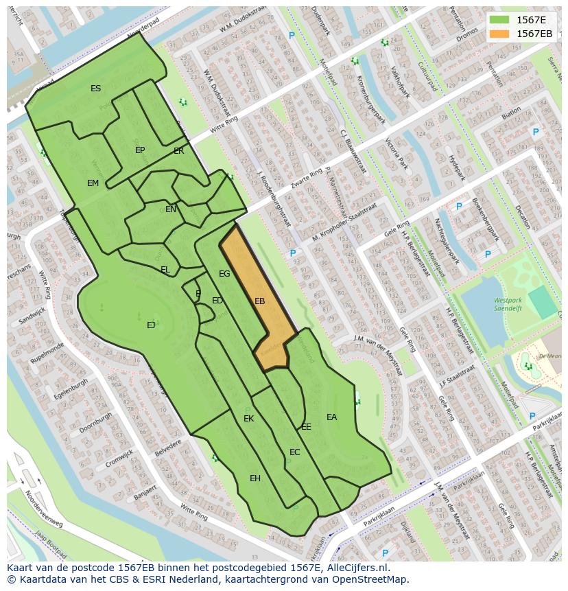 Afbeelding van het postcodegebied 1567 EB op de kaart.
