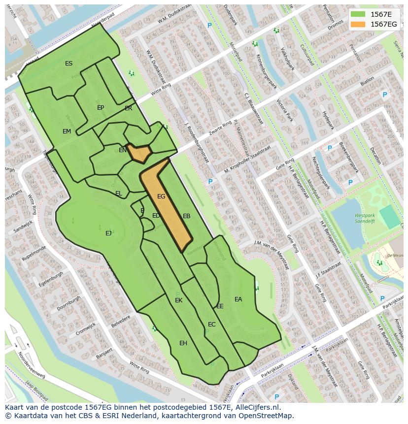 Afbeelding van het postcodegebied 1567 EG op de kaart.