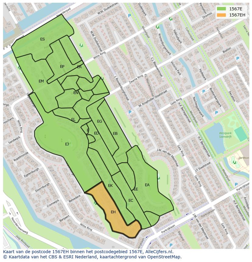Afbeelding van het postcodegebied 1567 EH op de kaart.