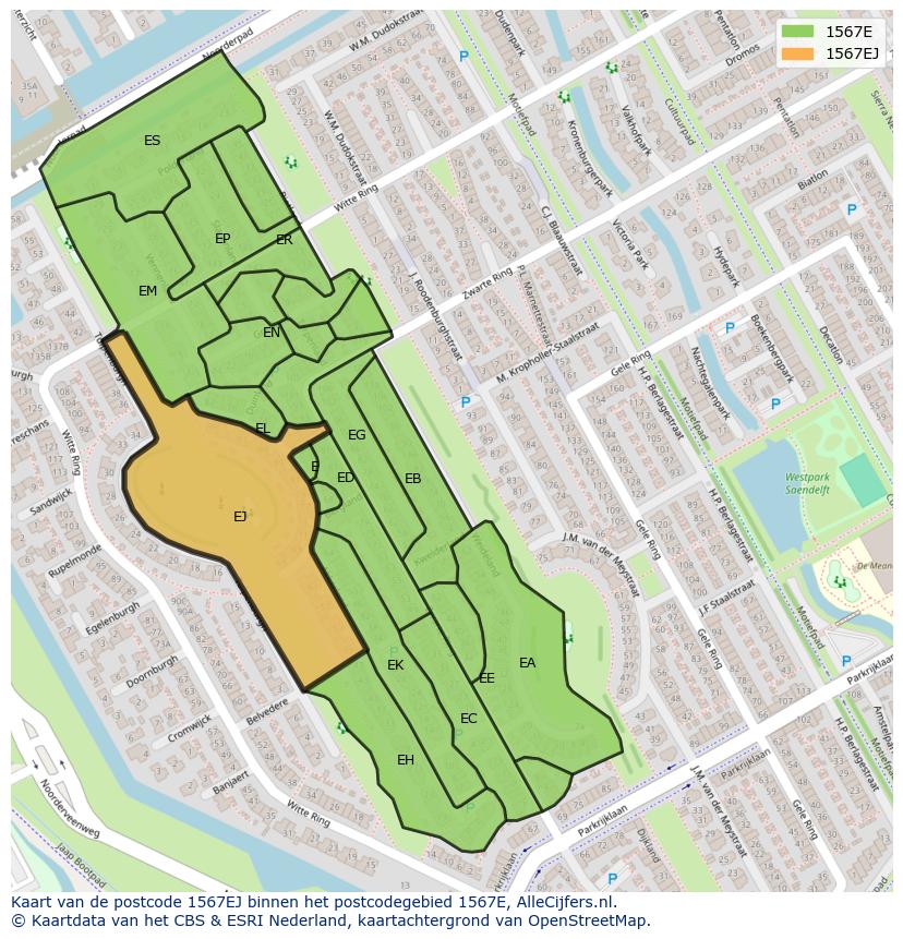 Afbeelding van het postcodegebied 1567 EJ op de kaart.