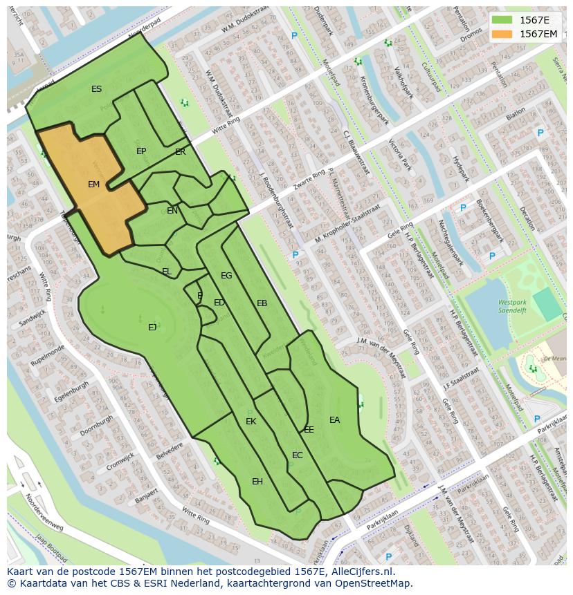 Afbeelding van het postcodegebied 1567 EM op de kaart.